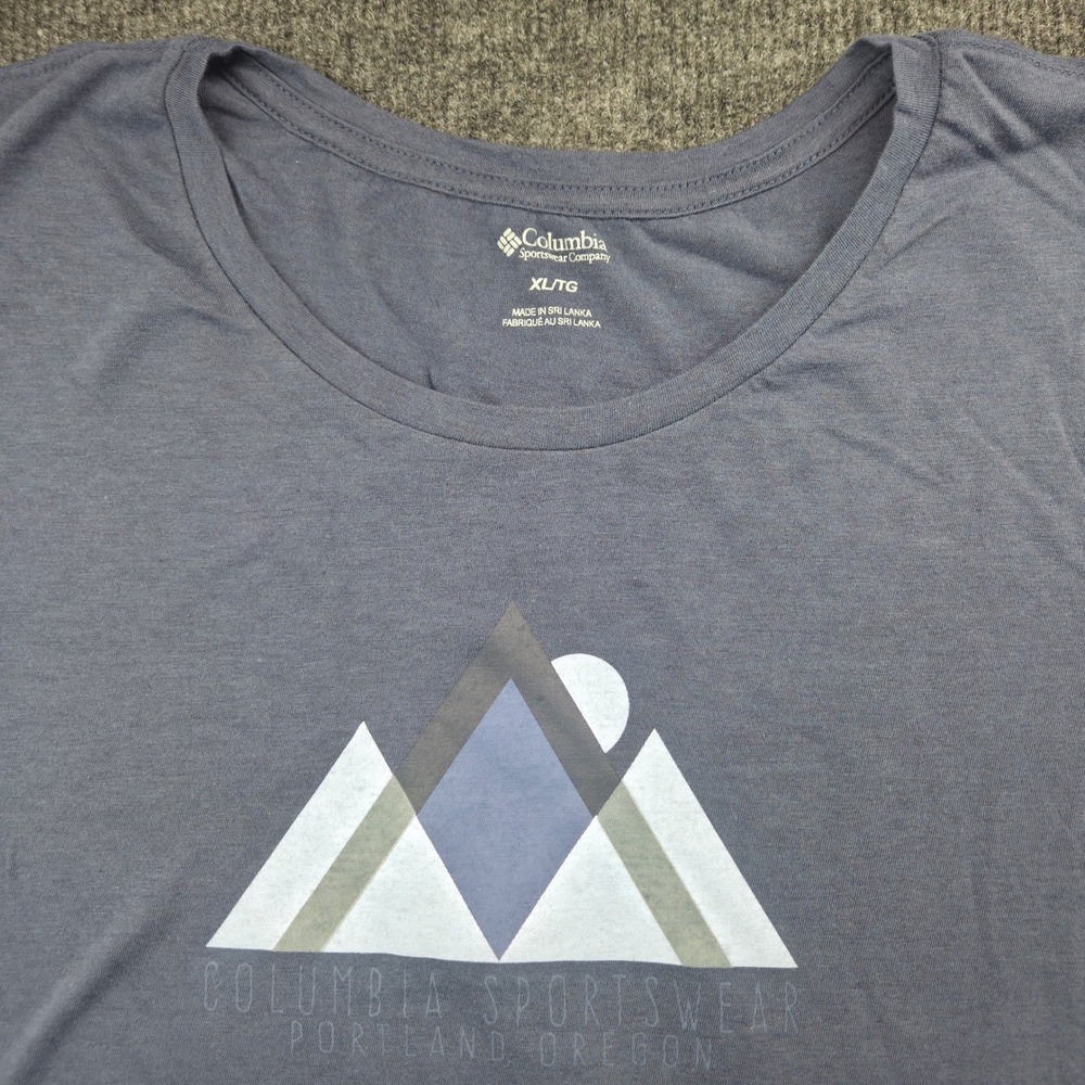 Columbia T-Shirt Womens XL Blue Cotton Mountain Graphic Short‎ Sleeve Gorpcore